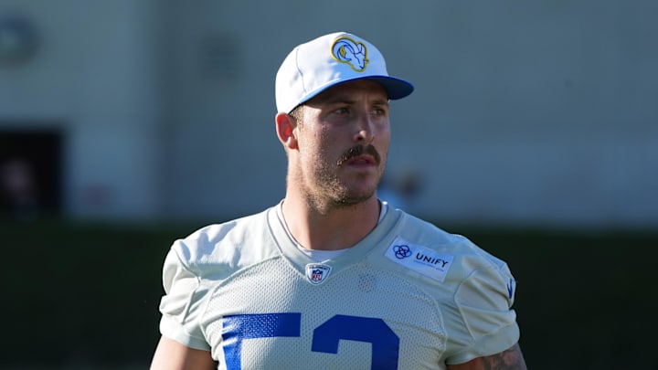 Jul 23, 2025; Los Angeles, CA, USA; Los Angeles Rams linebacker Nate Landman (53) during training camp at Loyola Marymount University. Mandatory Credit: Kirby Lee-Imagn Images Jul 23, 2025; Los Angeles, CA, USA; Los Angeles Rams linebacker Nate Landman (53) during training camp at Loyola Marymount University. Mandatory Credit: Kirby Lee-Imagn Images