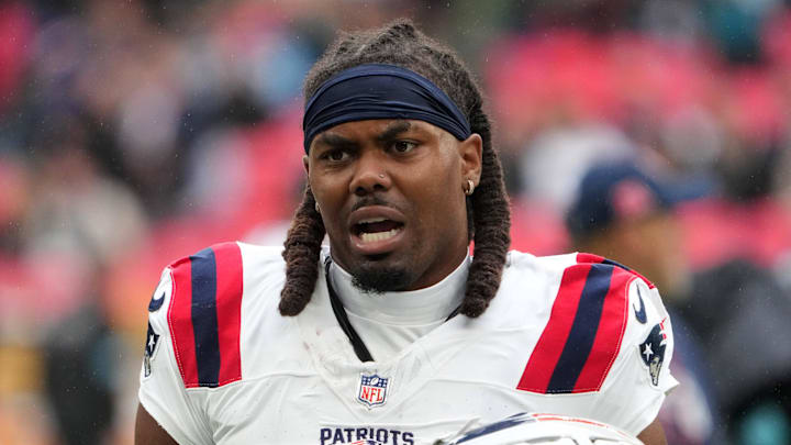 Oct 20, 2024; London, United Kingdom; New England Patriots wide receiver K.J. Osborn (2) during an NFL International Series game  against the Jacksonville Jaguars at Wembley Stadium. Mandatory Credit: Kirby Lee-Imagn Images