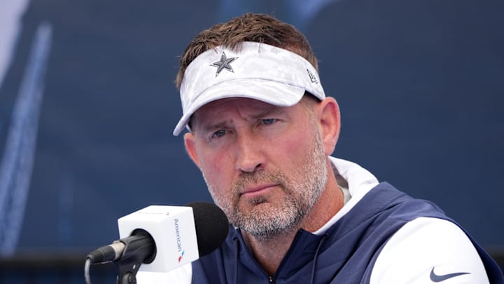 Dallas Cowboys coach Brian Schottenheimer during training camp press conference at the River Ridge Fields. 