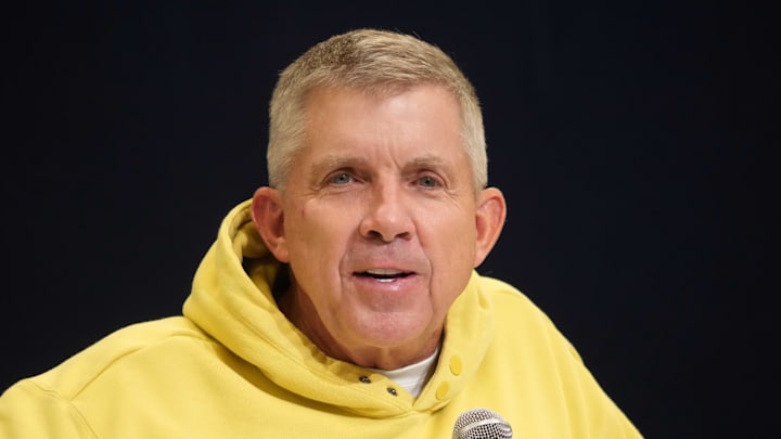 Feb 25, 2025; Indianapolis, IN, USA; Denver Broncos head coach Sean Payton speaks during the NFL Scouting Combine at the Indiana Convention Center.  