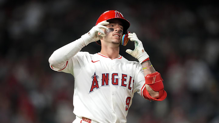 Aug 18, 2025; Anaheim, California, USA; Los Angeles Angels shortstop Zach Neto (9) reacts after flying out in the seventh inning against the Cincinnati Reds at Angel Stadium. Mandatory Credit: Kirby Lee-Imagn Images Aug 18, 2025; Anaheim, California, USA; Los Angeles Angels shortstop Zach Neto (9) reacts after flying out in the seventh inning against the Cincinnati Reds at Angel Stadium. Mandatory Credit: Kirby Lee-Imagn Images