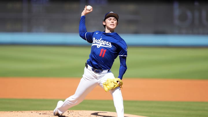 Aug 8, 2025; Los Angeles, California, USA; Los Angeles Dodgers pitcher Roki Sasaki (11) throws before the game against the Toronto Blue Jays at Dodger Stadium. Mandatory Credit: Kirby Lee-Imagn Images Aug 8, 2025; Los Angeles, California, USA; Los Angeles Dodgers pitcher Roki Sasaki (11) throws before the game against the Toronto Blue Jays at Dodger Stadium. Mandatory Credit: Kirby Lee-Imagn Images
