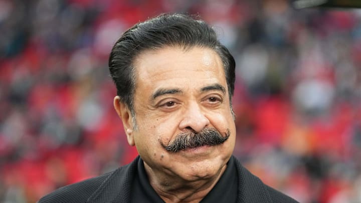 Oct 20, 2024; London, United Kingdom; Jacksonville Jaguars owner Shad Khan during an NFL International Series game against the New England Patriots at Wembley Stadium. Mandatory Credit: Kirby Lee-Imagn Images