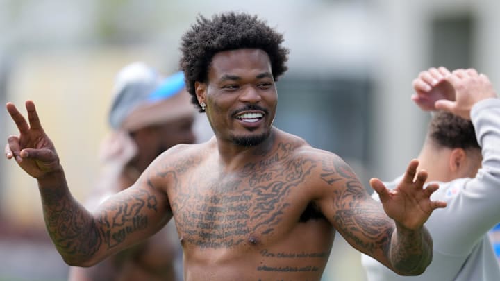 Apr 28, 2025; El Segundo, CA, USA; Los Angeles Chargers safety Derwin James during offseason workouts at The Bolt. Mandatory Credit: Kirby Lee-Imagn Images