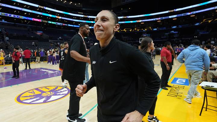 Sep 17, 2024; Los Angeles, California, USA; Phoenix Mercury guard Diana Taurasi (3) reacts after the game against the LA Sparks at Crypto.com Arena. Mandatory Credit: Kirby Lee-Imagn Images