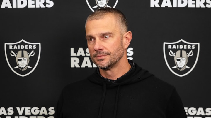 Feb 25, 2025; Indianapolis, IN, USA; Las Vegas Raiders general manager John Spytek on radio row during the NFL Scouting Combine at the Indiana Convention Center. Mandatory Credit: Kirby Lee-Imagn Images