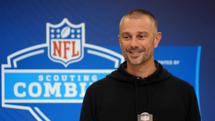 Feb 25, 2025; Indianapolis, IN, USA; Las Vegas Raiders general manager John Spytek speaks during the NFL Scouting Combine at the Indiana Convention Center. Mandatory Credit: Kirby Lee-Imagn Images Feb 25, 2025; Indianapolis, IN, USA; Las Vegas Raiders general manager John Spytek speaks during the NFL Scouting Combine at the Indiana Convention Center. Mandatory Credit: Kirby Lee-Imagn Images