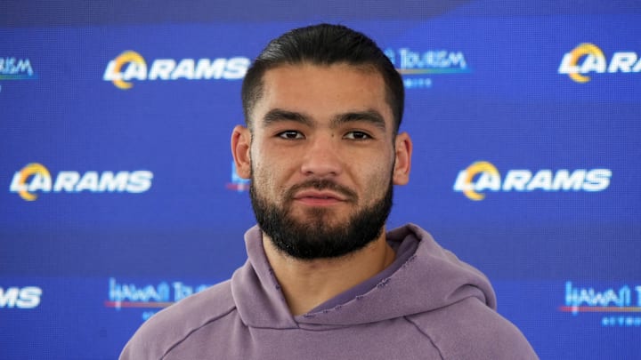 Jun 3, 2025; Woodland Hills, CA, USA; Los Angeles Rams receiver Puka Nacua at press conference during organized team activities at Rams Practice Facility. Mandatory Credit: Kirby Lee-Imagn Images Jun 3, 2025; Woodland Hills, CA, USA; Los Angeles Rams receiver Puka Nacua at press conference during organized team activities at Rams Practice Facility. Mandatory Credit: Kirby Lee-Imagn Images