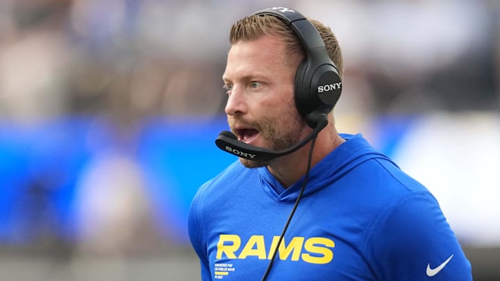 Aug 9, 2025; Inglewood, California, USA; Los Angeles Rams coach Sean McVay reacts against the Dallas Cowboys in the first half at SoFi Stadium. Mandatory Credit: Kirby Lee-Imagn Images Aug 9, 2025; Inglewood, California, USA; Los Angeles Rams coach Sean McVay reacts against the Dallas Cowboys in the first half at SoFi Stadium. Mandatory Credit: Kirby Lee-Imagn Images