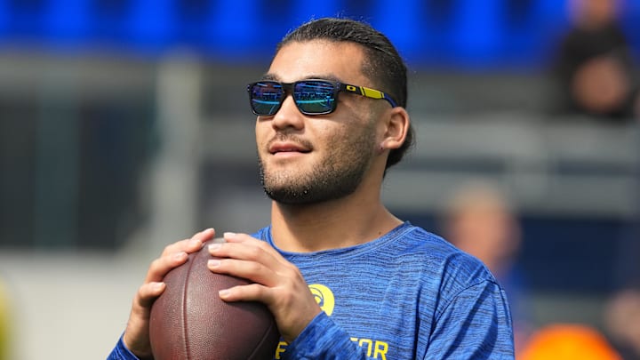 Aug 16, 2025; Inglewood, California, USA; Los Angeles Rams wide receiver Puka Nacua reacts during the game against the Los Angeles Chargers at SoFi Stadium. Mandatory Credit: Kirby Lee-Imagn Images Aug 16, 2025; Inglewood, California, USA; Los Angeles Rams wide receiver Puka Nacua reacts during the game against the Los Angeles Chargers at SoFi Stadium. Mandatory Credit: Kirby Lee-Imagn Images