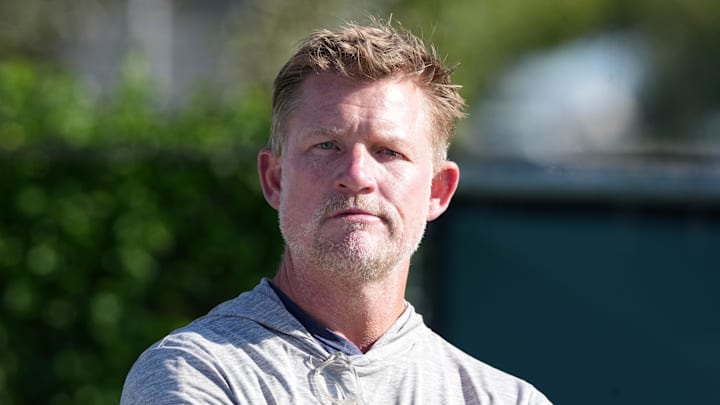 Jul 23, 2025; Los Angeles, CA, USA; Los Angeles Rams general manager Les Snead watches during training camp at Loyola Marymount University. Mandatory Credit: Kirby Lee-Imagn Images