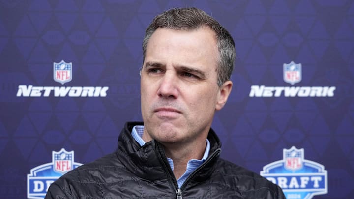 Apr 24, 2024; Detroit, MI, USA; NFL Network analyst Daniel Jeremiah speaks to the media at the Play Football Prospect Clinic at The Corner Ballpark. Mandatory Credit: Kirby Lee-Imagn Images