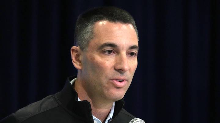 Feb 27, 2024; Indianapolis, IN, USA; Las Vegas Raiders general manager Tom Telesco during the NFL Feb 27, 2024; Indianapolis, IN, USA; Las Vegas Raiders general manager Tom Telesco during the NFL
