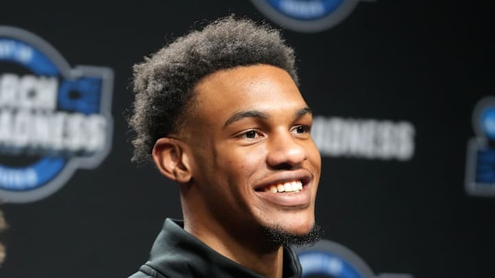 Mar 29, 2024; Los Angeles, CA, USA; Alabama Crimson Tide forward guard Rylan Griffen at a press Mar 29, 2024; Los Angeles, CA, USA; Alabama Crimson Tide forward guard Rylan Griffen at a press