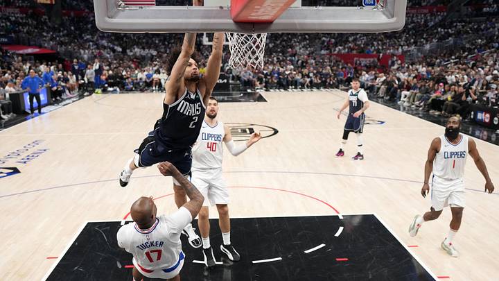 May 1, 2024; Los Angeles, California, USA; Dallas Mavericks center Dereck Lively II (2) attempts to May 1, 2024; Los Angeles, California, USA; Dallas Mavericks center Dereck Lively II (2) attempts to