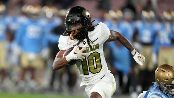 Oct 28, 2023; Pasadena, California, USA; Colorado Buffaloes wide receiver Xavier Weaver (10) carries