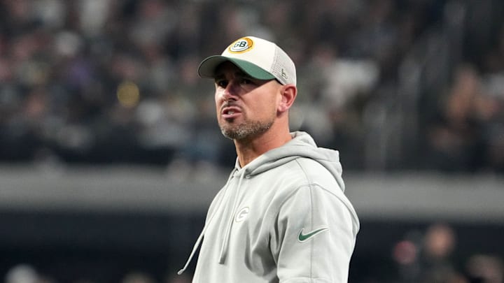 Green Bay Packers coach Matt LeFleur reacts against the Las Vegas Raiders on Oct 9, 2023. Green Bay Packers coach Matt LeFleur reacts against the Las Vegas Raiders on Oct 9, 2023.