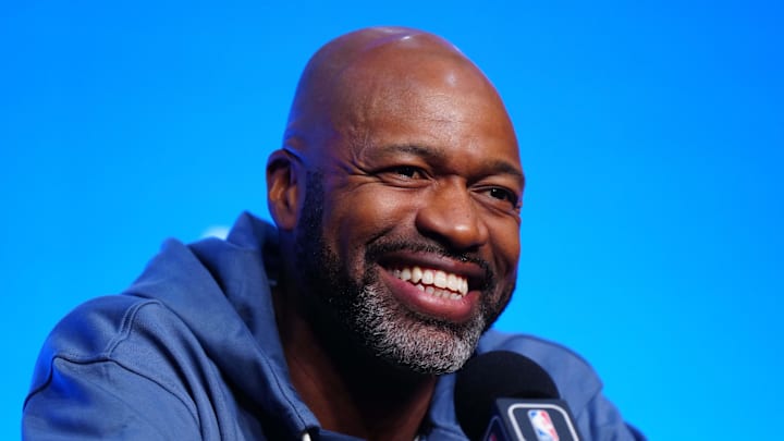 Nov 9, 2023; Mexico City, MEX; Orlando Magic coach Jamahl Mosley at a press conference during the 2023 NBA Mexico City Game at the Arena CDMX. Mandatory Credit: Kirby Lee-Imagn Images Nov 9, 2023; Mexico City, MEX; Orlando Magic coach Jamahl Mosley at a press conference during the 2023 NBA Mexico City Game at the Arena CDMX. Mandatory Credit: Kirby Lee-Imagn Images