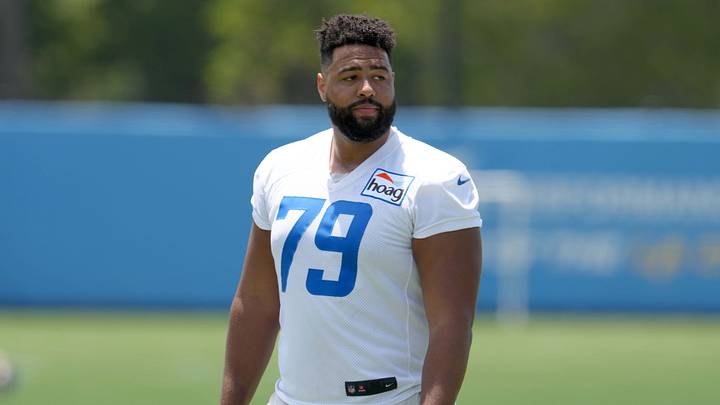 Jun 14, 2022; Costa Mesa, California, USA; Los Angeles Chargers tackle Trey Pipkins III (79) during minicamp at the Hoag Performance Center. Mandatory Credit: Kirby Lee-USA TODAY Sports