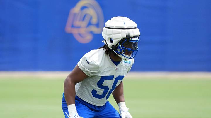 Jun 3, 2025; Woodland Hills, CA, USA; Los Angeles Rams linebacker Elias Neal (58) during organized team activities at Rams Practice Facility. Mandatory Credit: Kirby Lee-Imagn Images Jun 3, 2025; Woodland Hills, CA, USA; Los Angeles Rams linebacker Elias Neal (58) during organized team activities at Rams Practice Facility. Mandatory Credit: Kirby Lee-Imagn Images