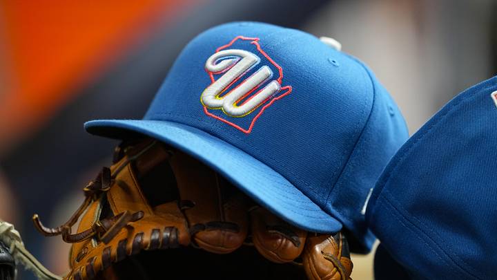 May 8, 2026; Milwaukee, Wisconsin, USA;  General view of a Milwaukee Brewers hat and glove during the game against the New York Yankees at American Family Field. Mandatory Credit: Jeff Hanisch-Imagn Images