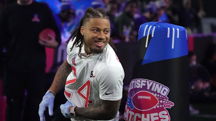 Jan 30, 2025; Orlando, FL, USA; AFC defensive back Derek Stingley Jr. of the Houston Texans (24) during the Satisfying Catches event at the Pro Bowl Skills Challenge at Nicholson Fieldhouse. Mandatory Credit: Kirby Lee-Imagn Images
