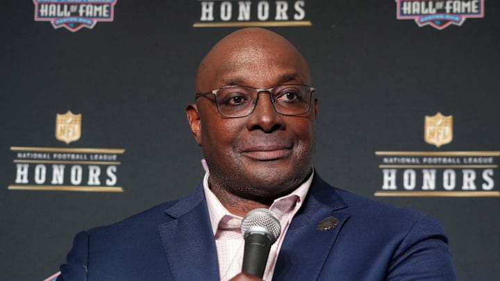 Feb 6, 2025; New Orleans, LA, USA; Sterling Sharpe during the Pro Football Hall of Fame Class of 2025 press conference at the Saenger Theater. Mandatory Credit: Kirby Lee-Imagn Images Feb 6, 2025; New Orleans, LA, USA; Sterling Sharpe during the Pro Football Hall of Fame Class of 2025 press conference at the Saenger Theater. Mandatory Credit: Kirby Lee-Imagn Images