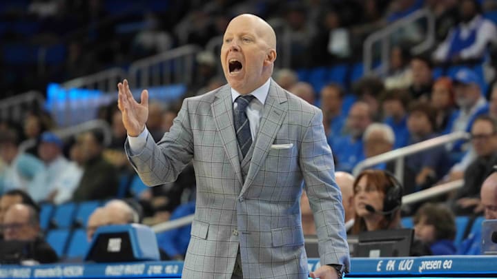 Dec 3, 2024; Los Angeles, California, USA; UCLA Bruins head coach Mick Cronin reacts in the second half against the Washington Huskies at Pauley Pavilion presented by Wescom. Mandatory Credit: Kirby Lee-Imagn Images Dec 3, 2024; Los Angeles, California, USA; UCLA Bruins head coach Mick Cronin reacts in the second half against the Washington Huskies at Pauley Pavilion presented by Wescom. Mandatory Credit: Kirby Lee-Imagn Images