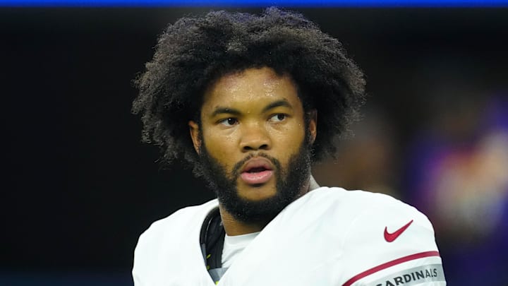 Dec 28, 2024; Inglewood, California, USA; Arizona Cardinals quarterback Kyler Murray (1) looks on prior to the game against the Los Angeles Rams at SoFi Stadium. Mandatory Credit: Kirby Lee-Imagn Images Dec 28, 2024; Inglewood, California, USA; Arizona Cardinals quarterback Kyler Murray (1) looks on prior to the game against the Los Angeles Rams at SoFi Stadium. Mandatory Credit: Kirby Lee-Imagn Images