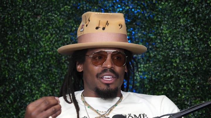 Cam Newton on Radio Row at the Super Bowl LIX media center.