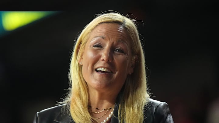 Dec 4, 2024; Los Angeles, California, USA; Southern California Trojans athletic director Jennifer Cohen attends a game against the Oregon Ducks at Galen Center. Mandatory Credit: Kirby Lee-Imagn Images