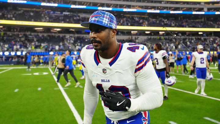 Dec 8, 2024; Inglewood, California, USA; Buffalo Bills linebacker Von Miller (40) leaves the field after the game against the Los Angeles Rams at SoFi Stadium. 