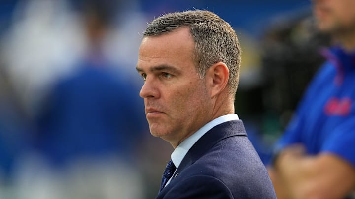 Dec 8, 2024; Inglewood, California, USA; Buffalo Bills general manager Brandon Beane reacts during the game against the Los Angeles Rams at SoFi Stadium. 