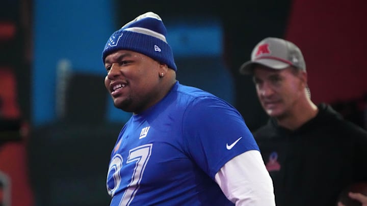 Jan 30, 2025; Orlando, FL, USA; NFC defensive lineman Dexter Lawrence of the New York Giants during the Pro Bowl Skills Challenge at Nicholson Fieldhouse. Mandatory Credit: Kirby Lee-Imagn Images