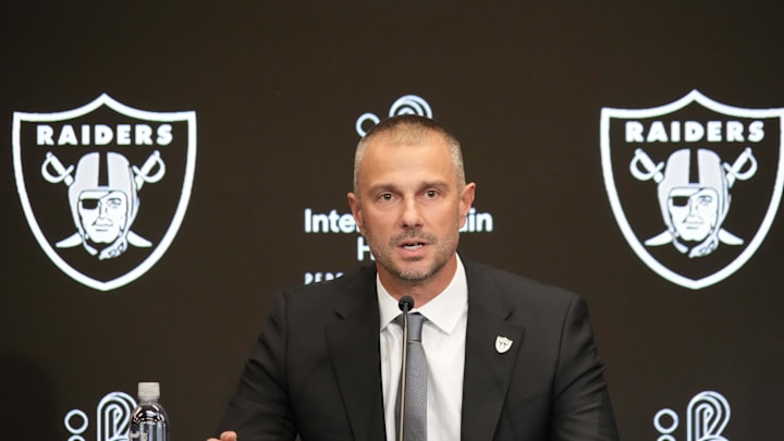Jan 27, 2025; Las Vegas, NV, USA; Las Vegas Raiders general manager John Spytek at press conference at Intermountain Health Performance Center. Mandatory Credit: Kirby Lee-Imagn Images