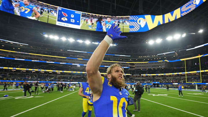 Dec 28, 2024; Inglewood, California, USA; Los Angeles Rams wide receiver Cooper Kupp (10) leaves the field after the game against the Arizona Cardinals at SoFi Stadium. Mandatory Credit: Kirby Lee-Imagn Images