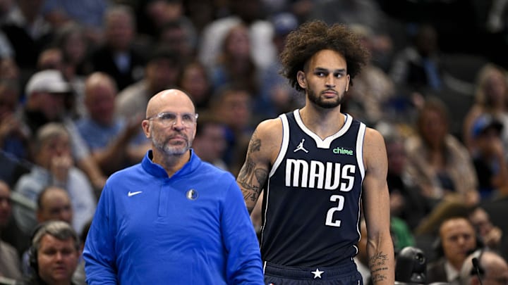Nov 14, 2025; Dallas, Texas, USA; Dallas Mavericks head coach Jason Kidd and center Dereck Lively II (2) look on during the second half against the LA Clippers in an NBA Cup game at the American Airlines Center. Mandatory Credit: Jerome Miron-Imagn Images Nov 14, 2025; Dallas, Texas, USA; Dallas Mavericks head coach Jason Kidd and center Dereck Lively II (2) look on during the second half against the LA Clippers in an NBA Cup game at the American Airlines Center. Mandatory Credit: Jerome Miron-Imagn Images