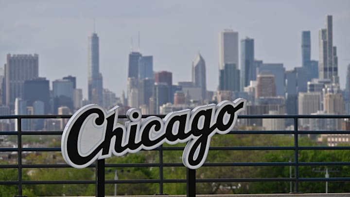 Apr 24, 2026; Chicago, Illinois, USA; A general view of the Chicago skyline is seen prior to a game between the Chicago White Sox and the Washington Nationals at Rate Field. Mandatory Credit: Patrick Gorski-Imagn Images