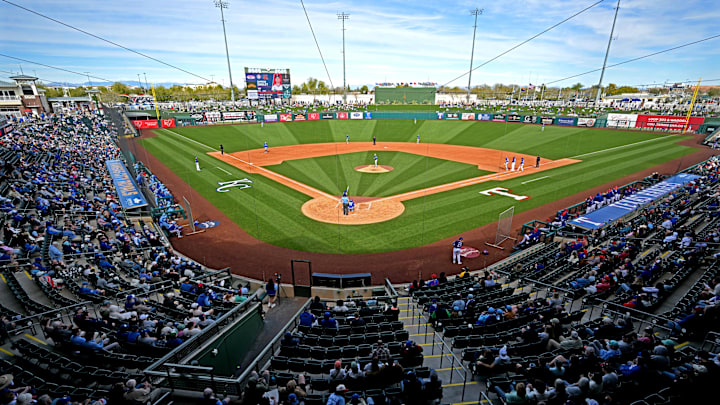 Feb 20, 2026; Surprise, Arizona, USA;  General view of Surprise Stadium during the game between the Kansas City Royals and the Texas Rangers. Mandatory Credit: Jayne Kamin-Oncea-Imagn Images