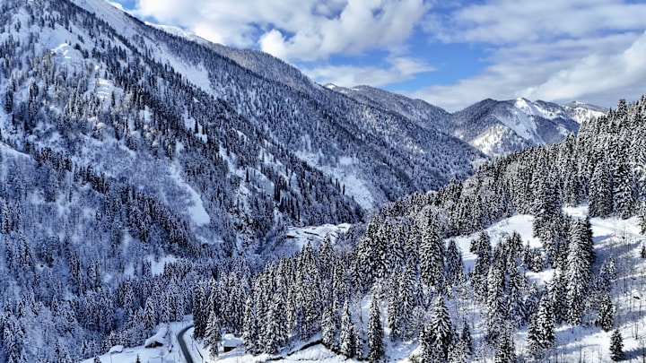 Views of snow covered Ayder Plateau and Kackar Mountains