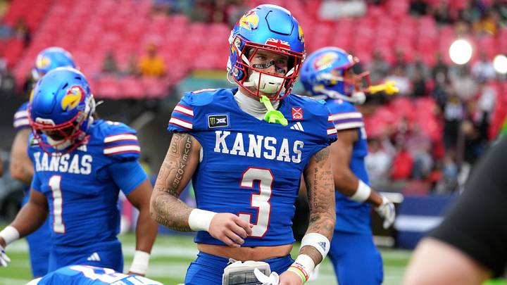 Sep 19, 2026; London, ENG; Kansas Jayhawks wide receiver Keaton Kubecka (3) warms up before the game against the Arizona State Sun Devils at Wembley Stadium. Mandatory Credit: Peter van den Berg-Imagn Images Sep 19, 2026; London, ENG; Kansas Jayhawks wide receiver Keaton Kubecka (3) warms up before the game against the Arizona State Sun Devils at Wembley Stadium. Mandatory Credit: Peter van den Berg-Imagn Images