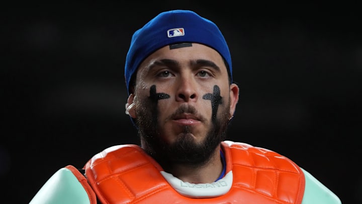 May 6, 2025; Phoenix, Arizona, USA; New York Mets catcher Francisco Alvarez (4) walks to the dugout against the Arizona Diamondbacks in the fourth inning at Chase Field. Mandatory Credit: Rick Scuteri-Imagn Images