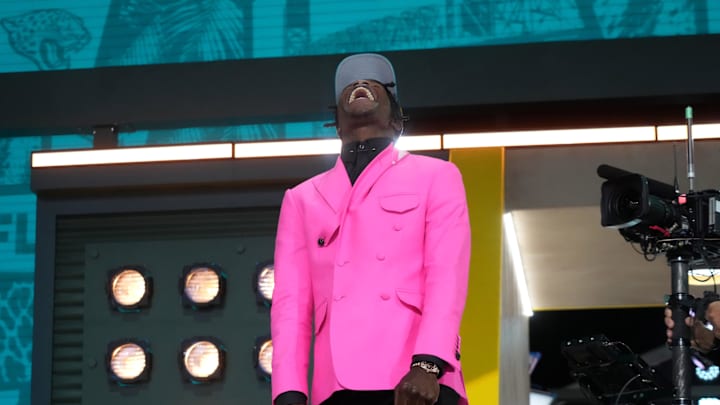 Apr 24, 2025; Green Bay, WI, USA; Colorado Buffaloes wide receiver Travis Hunter is selected by the Jacksonville Jaguars as the number two pick in the first round of the 2025 NFL Draft at Lambeau Field. Mandatory Credit: Kirby Lee-Imagn Images Apr 24, 2025; Green Bay, WI, USA; Colorado Buffaloes wide receiver Travis Hunter is selected by the Jacksonville Jaguars as the number two pick in the first round of the 2025 NFL Draft at Lambeau Field. Mandatory Credit: Kirby Lee-Imagn Images