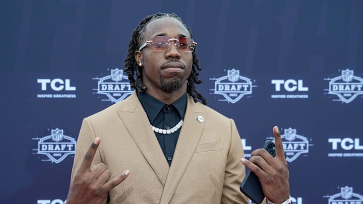 Apr 27, 2023; Kansas City, MO, USA; Penn State cornerback Joey Porter Jr. poses for a photo on the