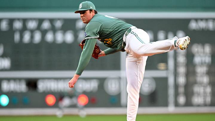 May 1, 2026; Boston, Massachusetts, USA; Boston Red Sox pitcher Jake Bennett (64) pitches against the Houston Astros during the first inning at Fenway Park. Mandatory Credit: Brian Fluharty-Imagn Images