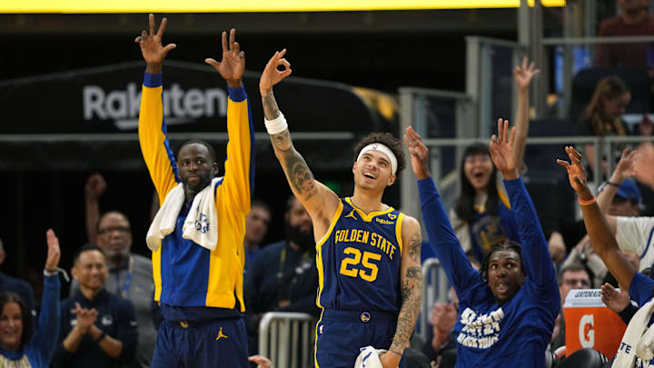 Golden State Warriors forward Draymond Green and guard Lester Quinones (25) against the Charlotte Hornets at Chase Center. 