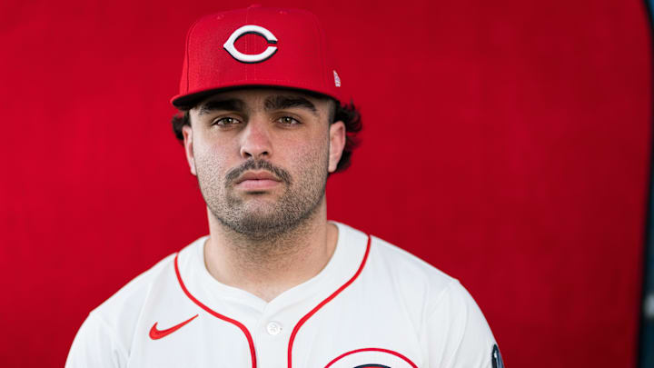 Cincinnati Reds infielder Sal Stewart (84) during the annual team picture day at the Cincinnati Reds Player Development Complex in Goodyear, Ariz., on Tuesday, Feb. 18, 2025.