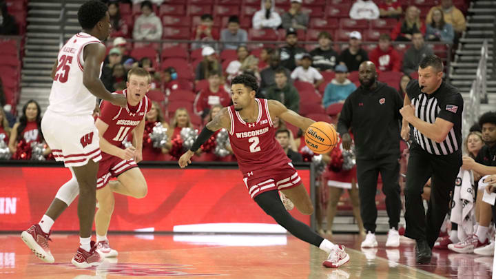 Nick Boyd (2) is shown during a Wisconsin men’s basketball scrimmage Sunday, October 19, 2025 at the Kohl Center in Madison, Wisconsin.