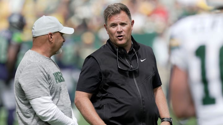 Green Bay Packers general manager Brian Gutekunst is shown before their preseason game against there Seattle Seahawks.