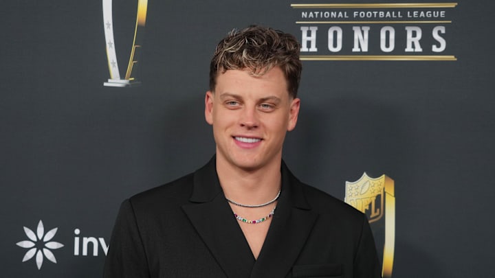Feb 6, 2025; New Orleans, LA, USA; Joe Burrow on the red carpet before Super Bowl LIX NFL Honors at Saenger Theatre. Mandatory Credit: Kirby Lee-Imagn Images